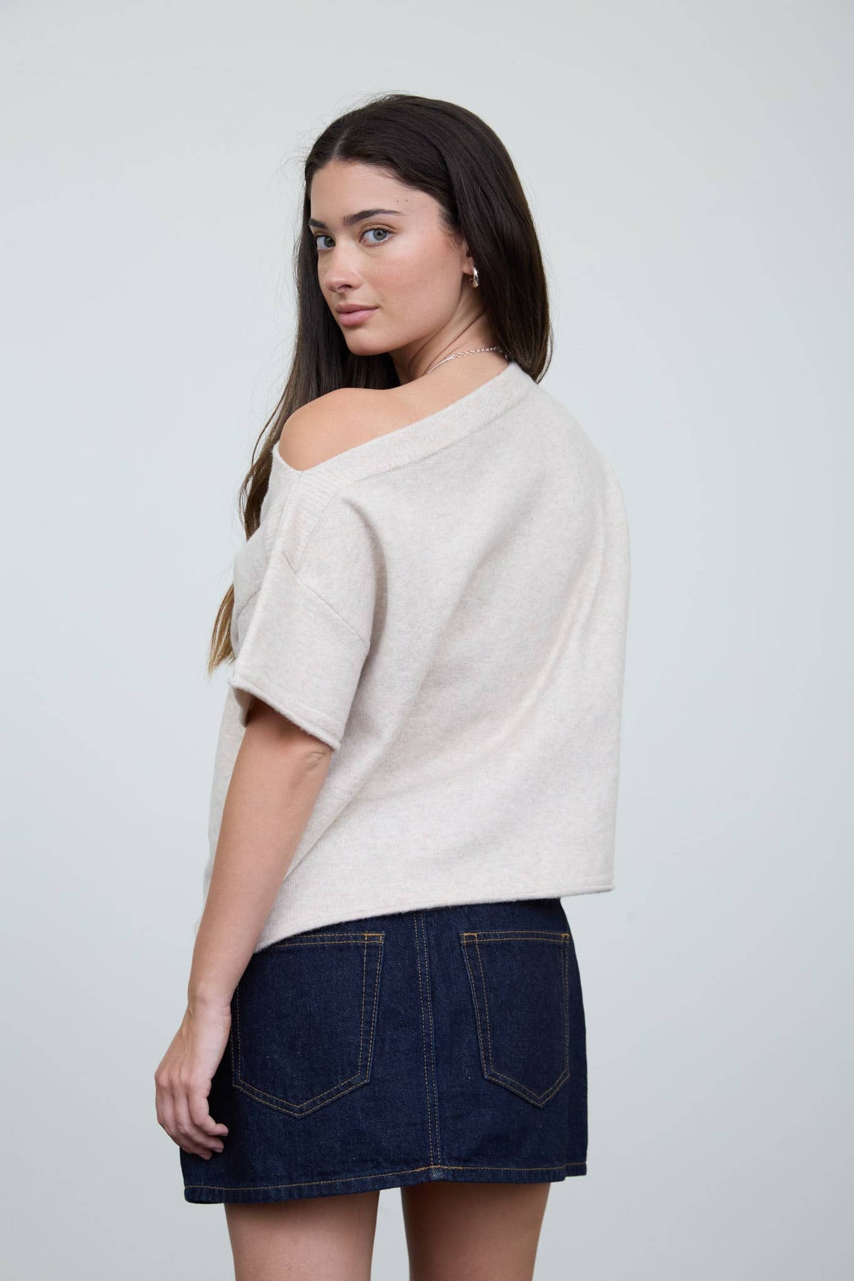 Oatmeal Off-Shoulder Asymmetrical Top