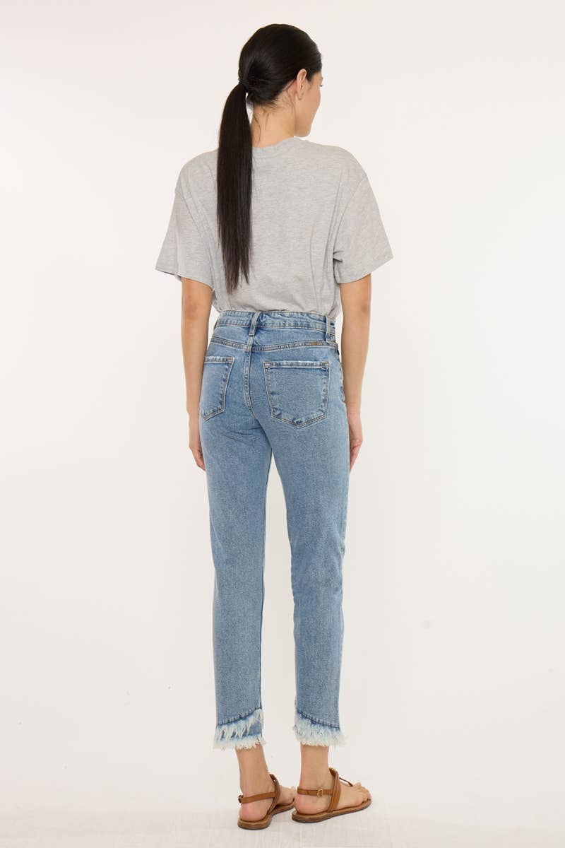 Kan Can Medium Wash High Rise Straight Frayed Hem Jeans