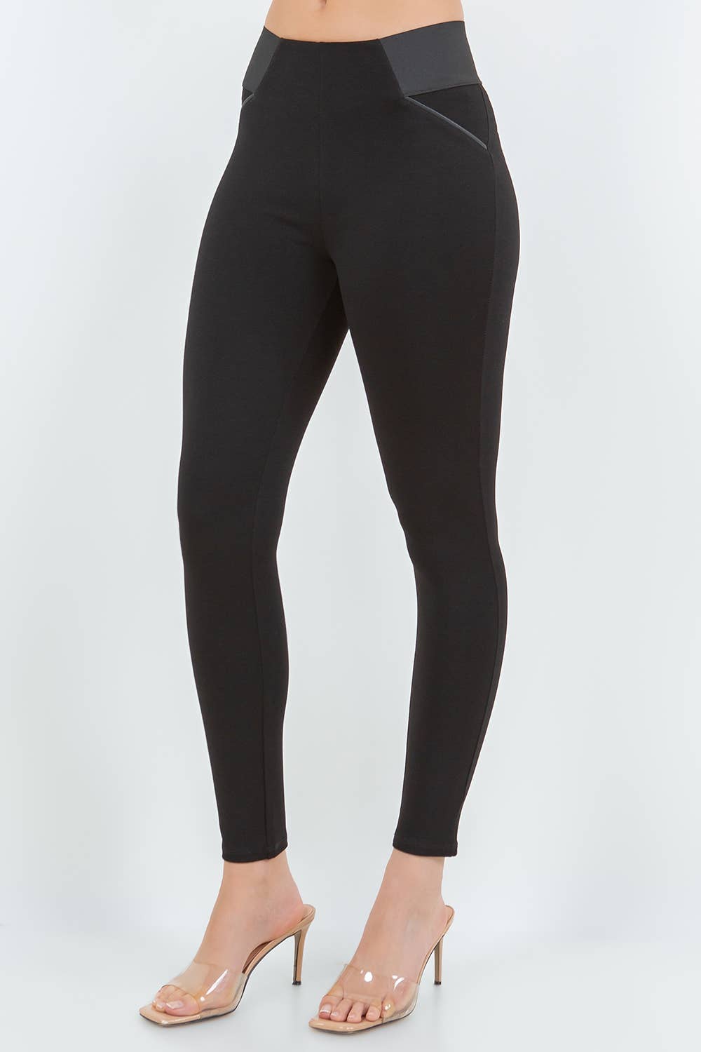 High Waist Leather Trim Ponte Leggings