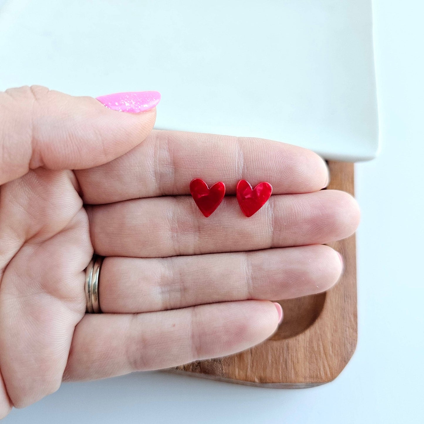 Red Hand Drawn Heart Studs