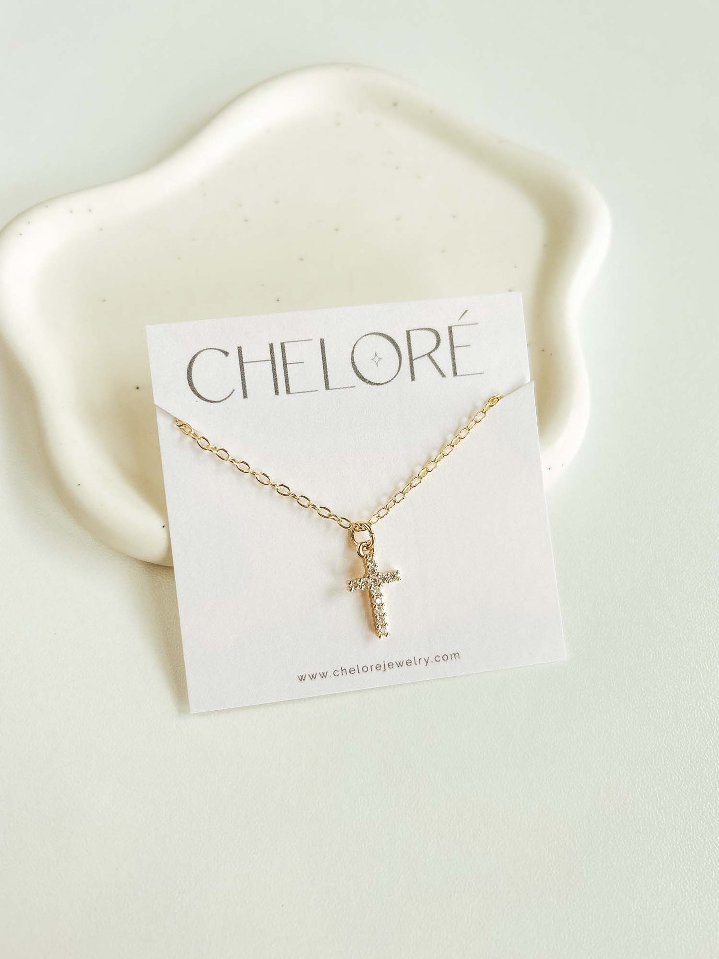 Cheloré Gold Cross Pave Necklace