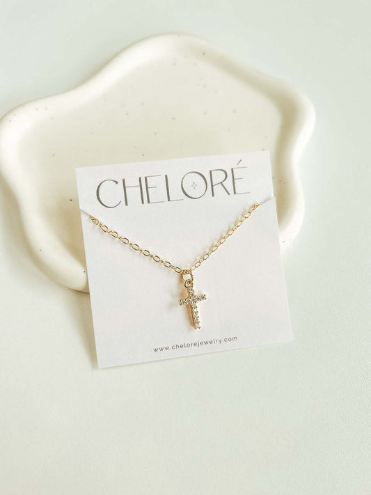 Cheloré Gold Cross Pave Necklace