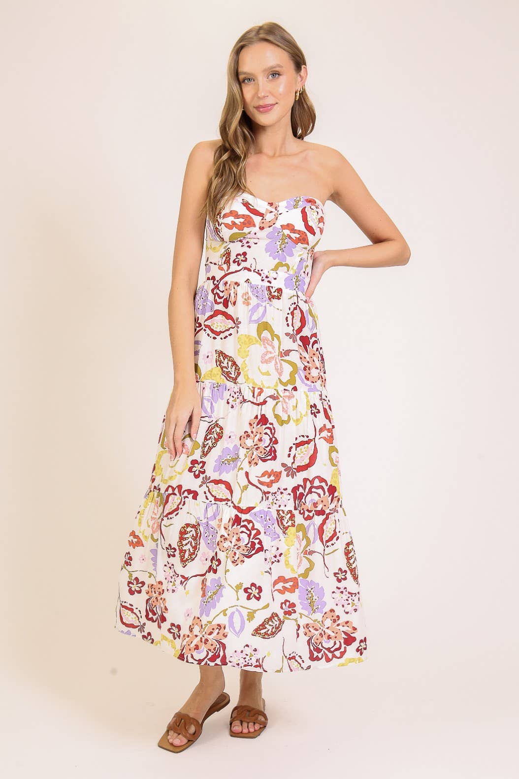 Strapless Floral Print Maxi Dress