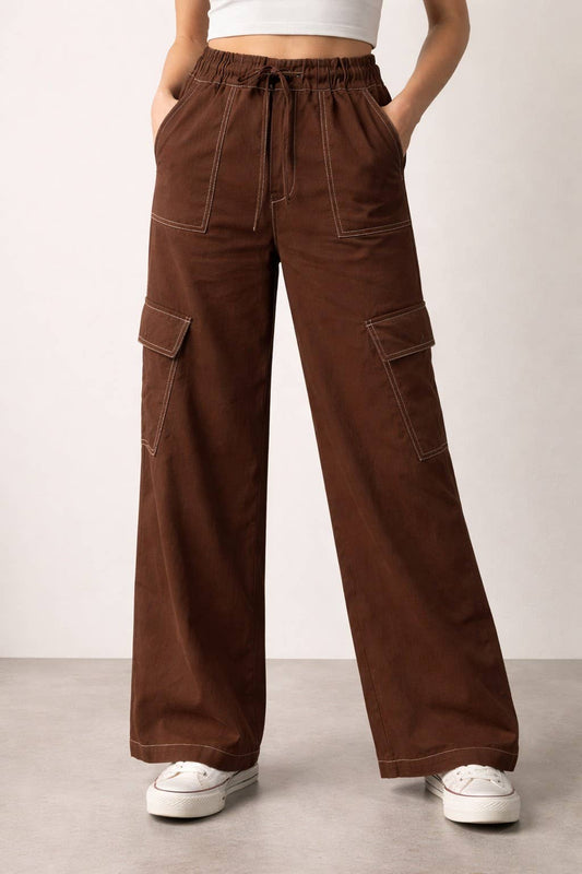 Chocolate Wide Leg Cargo Pants