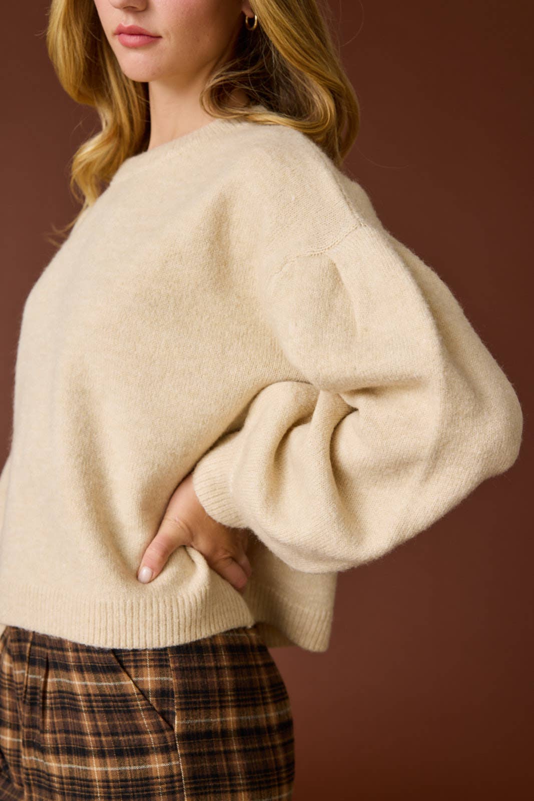 Leslie Long Sleeve Sweater w/ Pleated Sleeves