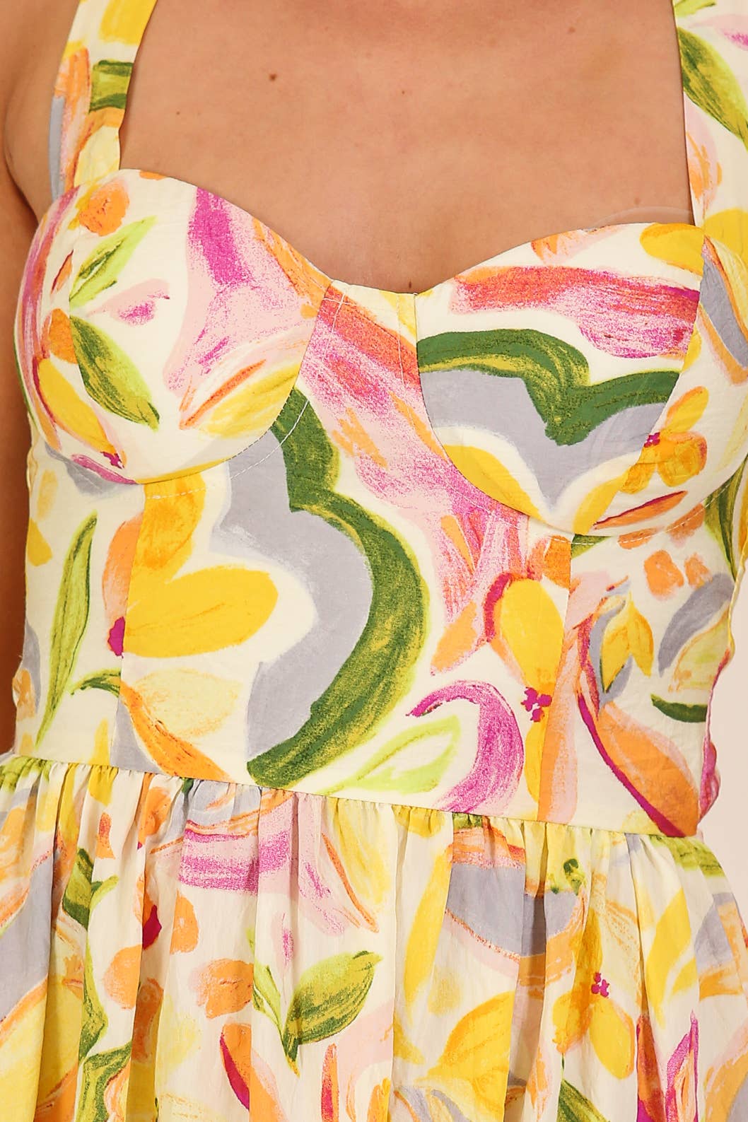 Yellow Floral Lace-Up Maxi Dress