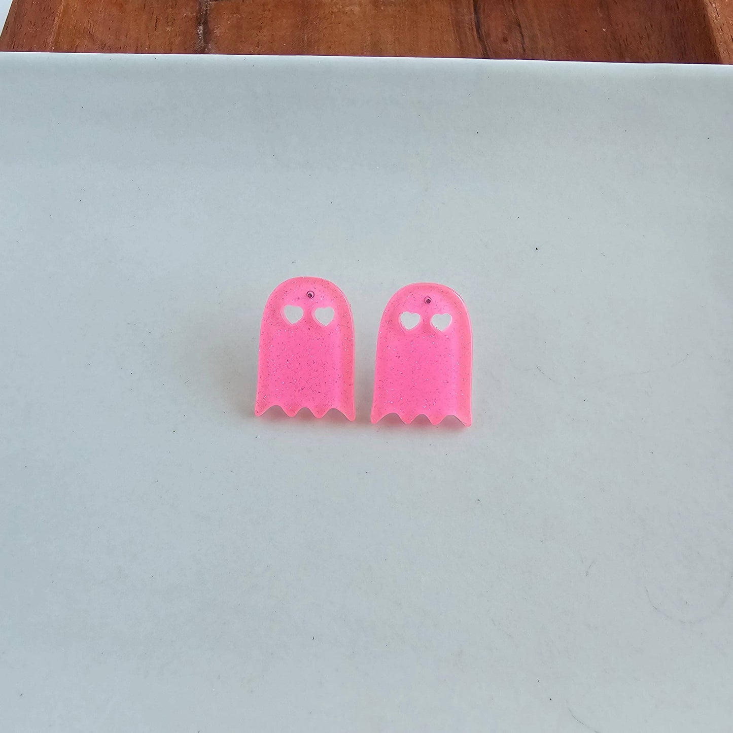 Pink Glitter Ghost Studs