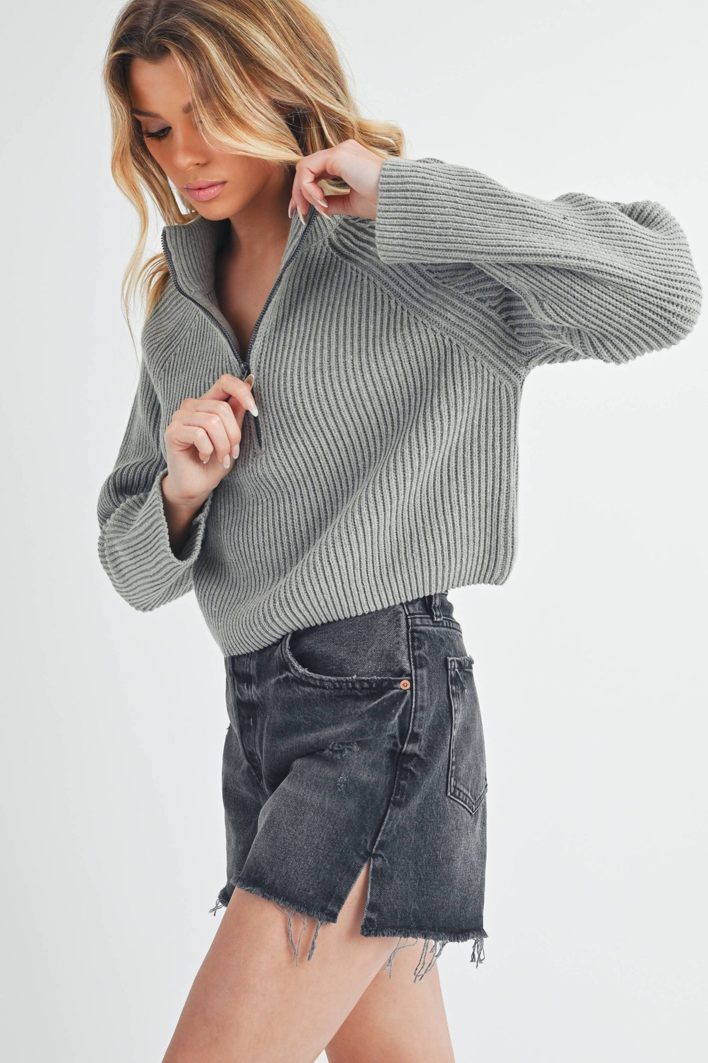 Heather Grey Half-Zip Sweater