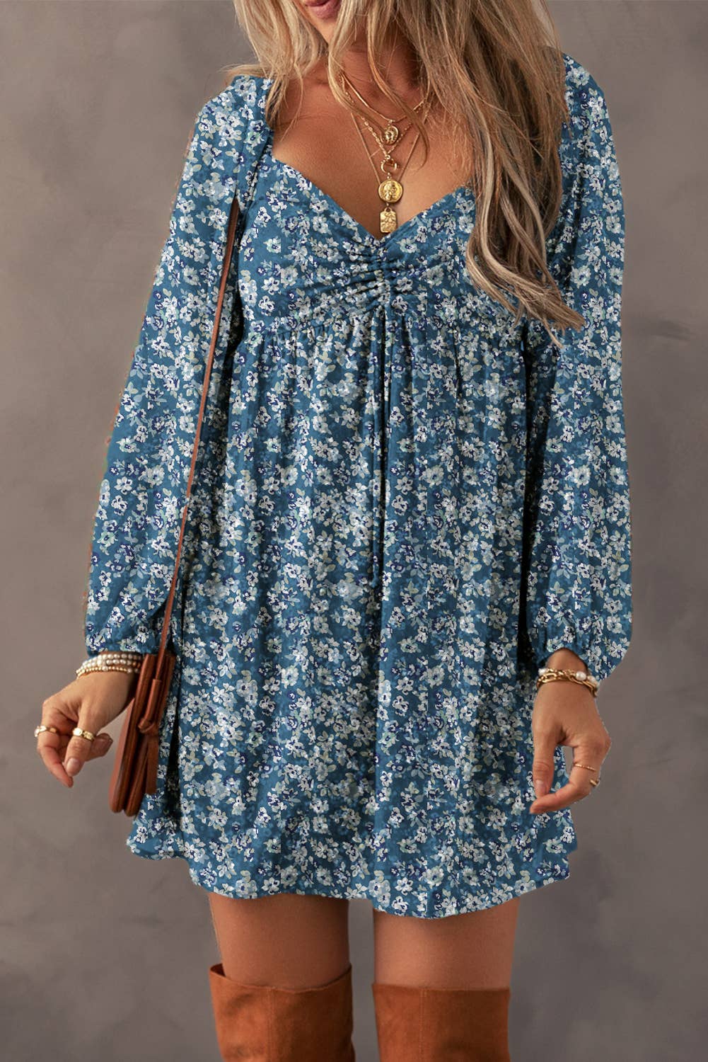 Floral Boho Sweetheart Neck Dress