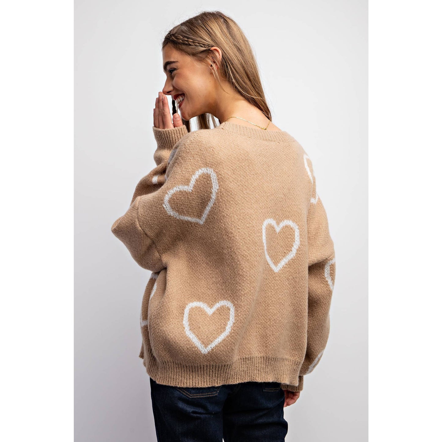 Taupe Heart Pattern Cardigan