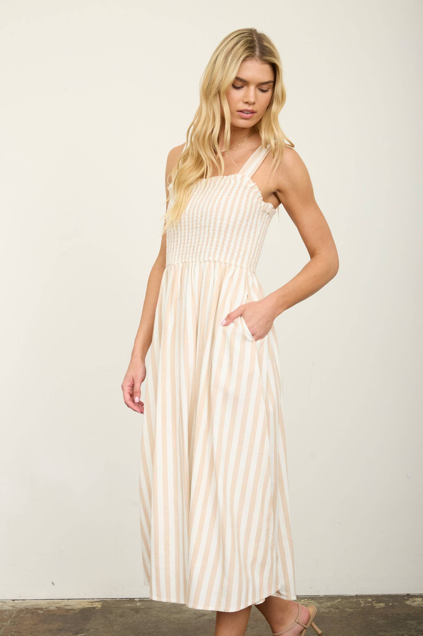 Khaki Nautical Stripe Maxi Dress