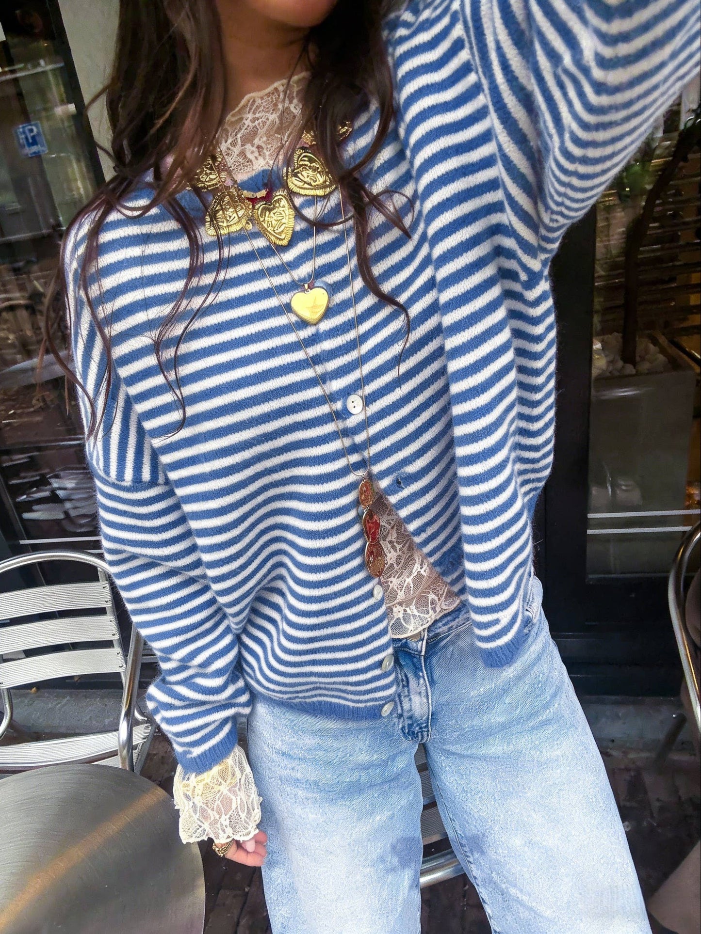 Lightweight Roll Neck Striped Cardigan