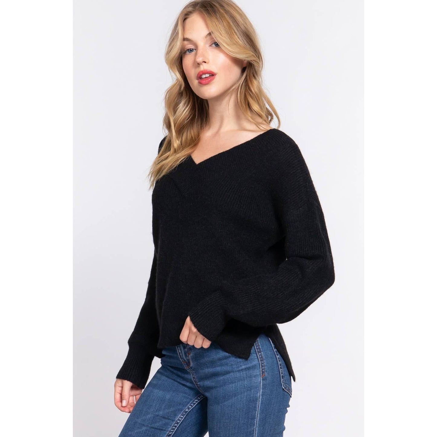 Long Sleeve Double V-Neck Sweater