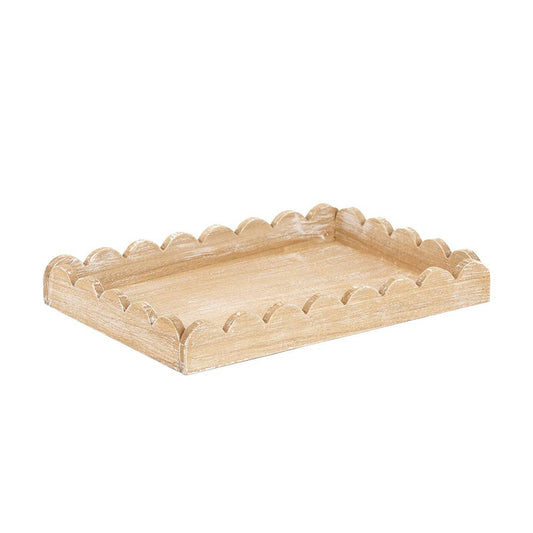Natural Wood Scalloped Edge Tray 13x9x2