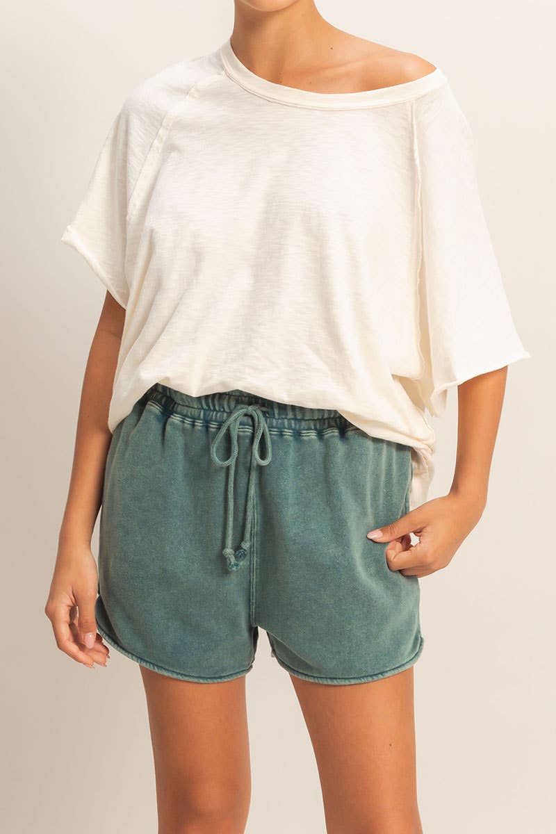 Acid Washed Elastic Waist Shorts