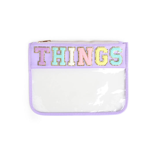 Varsity Things Letter Patch Clear Zippered Pouch Bag