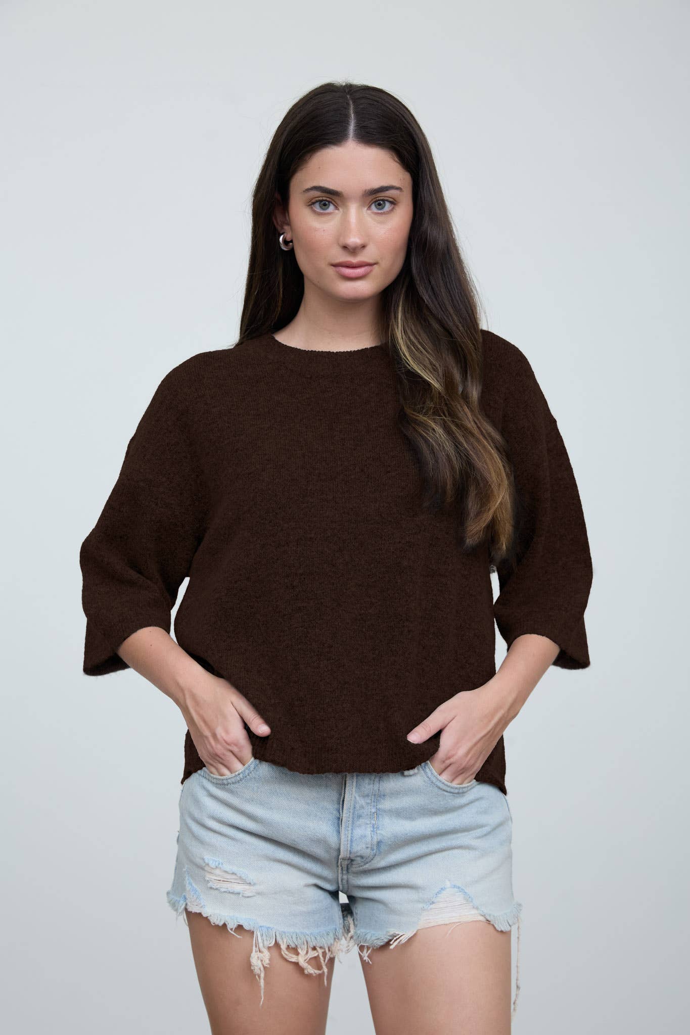 Heathered Black Crewneck Half Sleeve Top