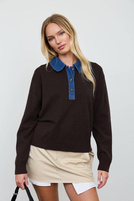 Contrast Denim Collar Sweater
