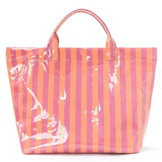 Large Striped Vinyl Tote Bag