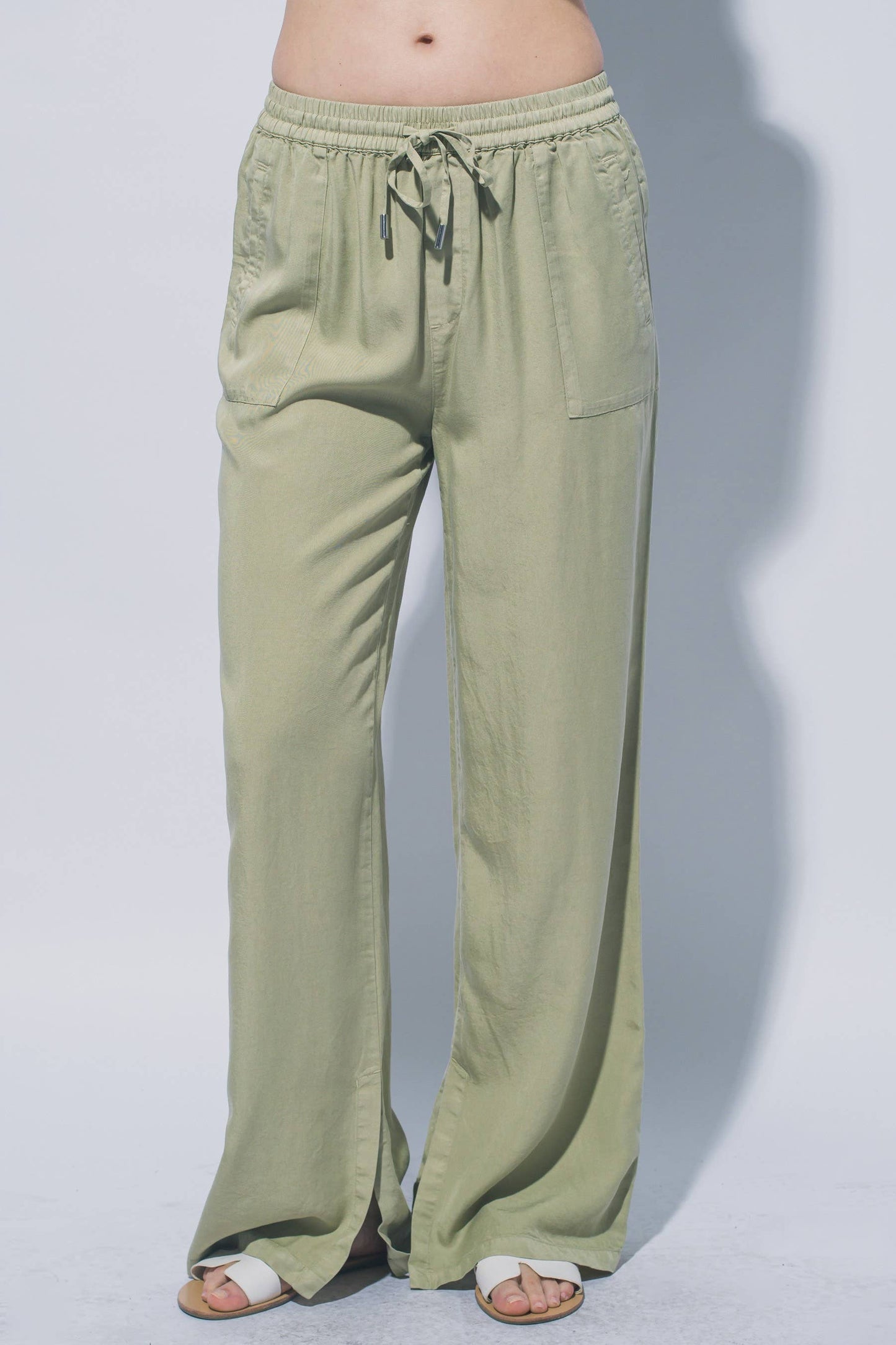 Olive Stone Wide-Leg Elastic Drawstring Pants