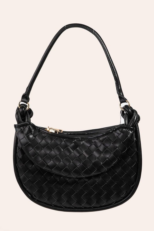 Leather Basket Weave Half Moon Bag