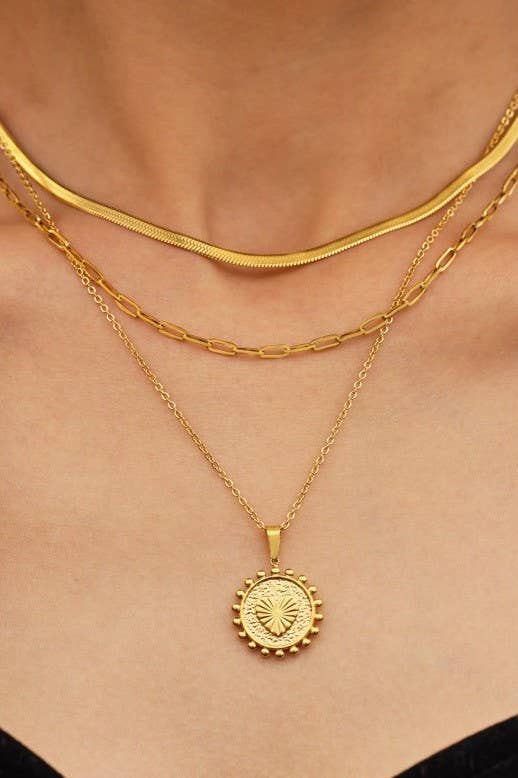 Layered Cross & Lock Charm Necklace