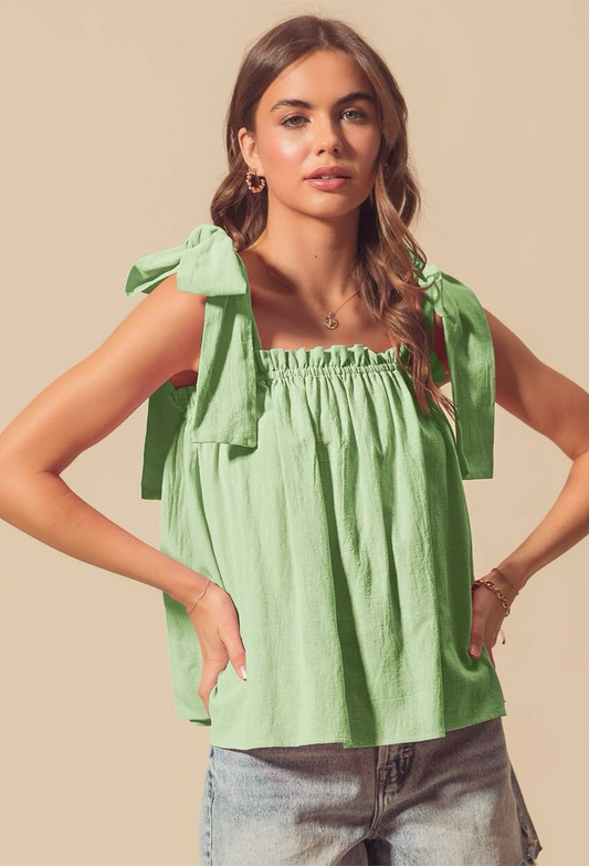 BIG RIBBON TIE STRAP CHARMING TOP