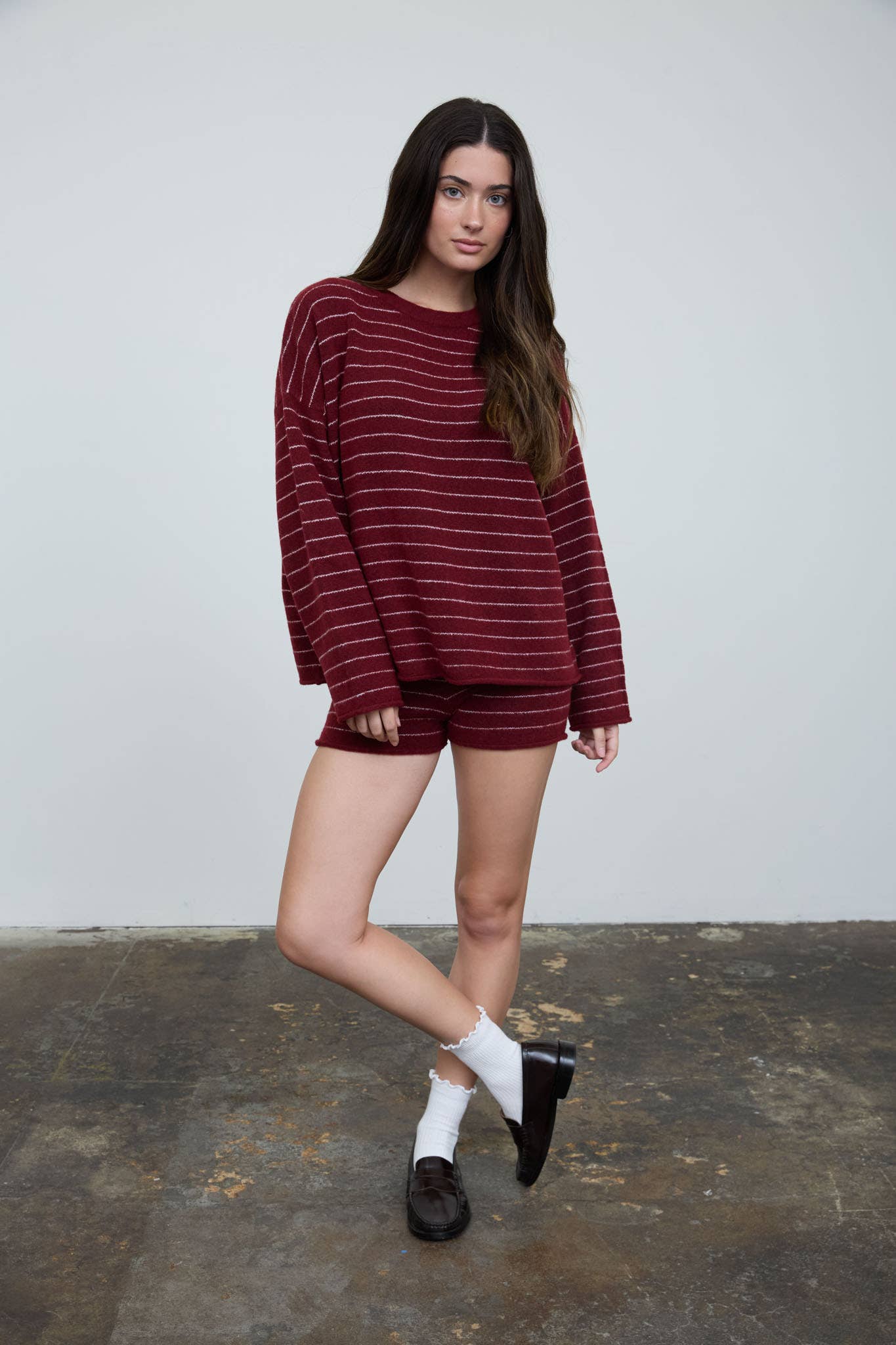 Burgundy Striped Crewneck Sweater