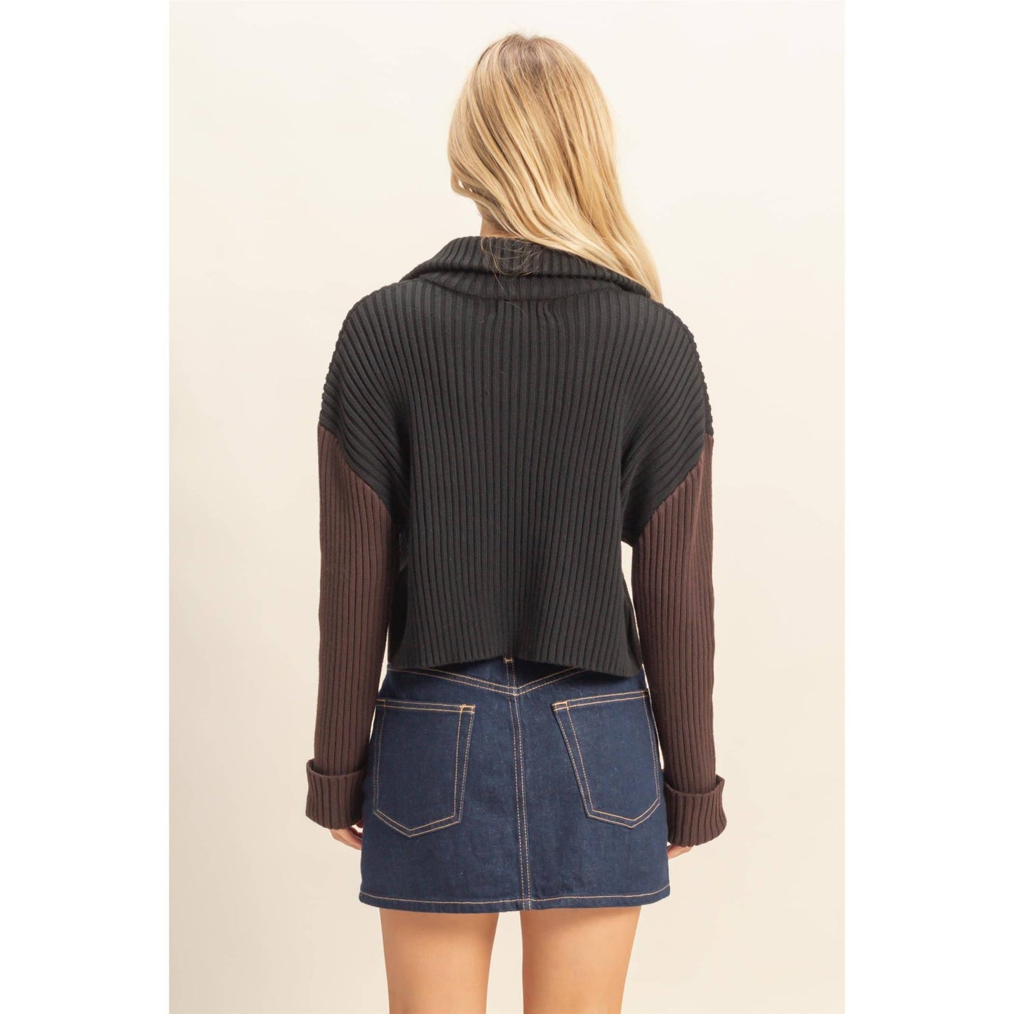 Contrasting Sleeve Sweater Cardigan