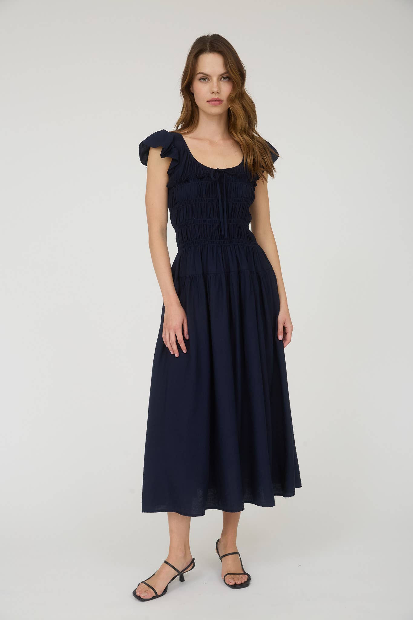 Ruffle Sleeve Front Tie Dress
