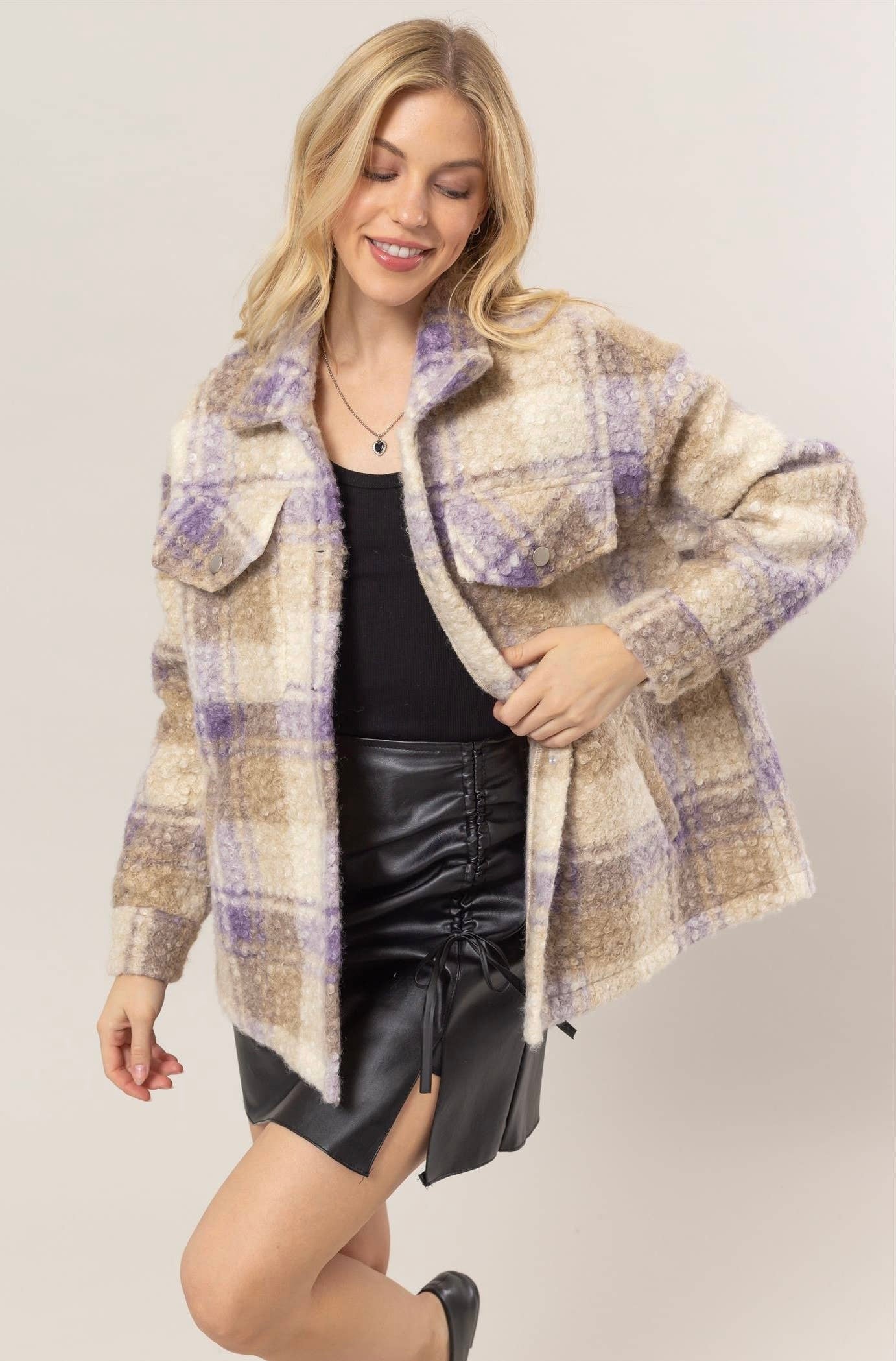 Lavender Plaid Boucle Jacket