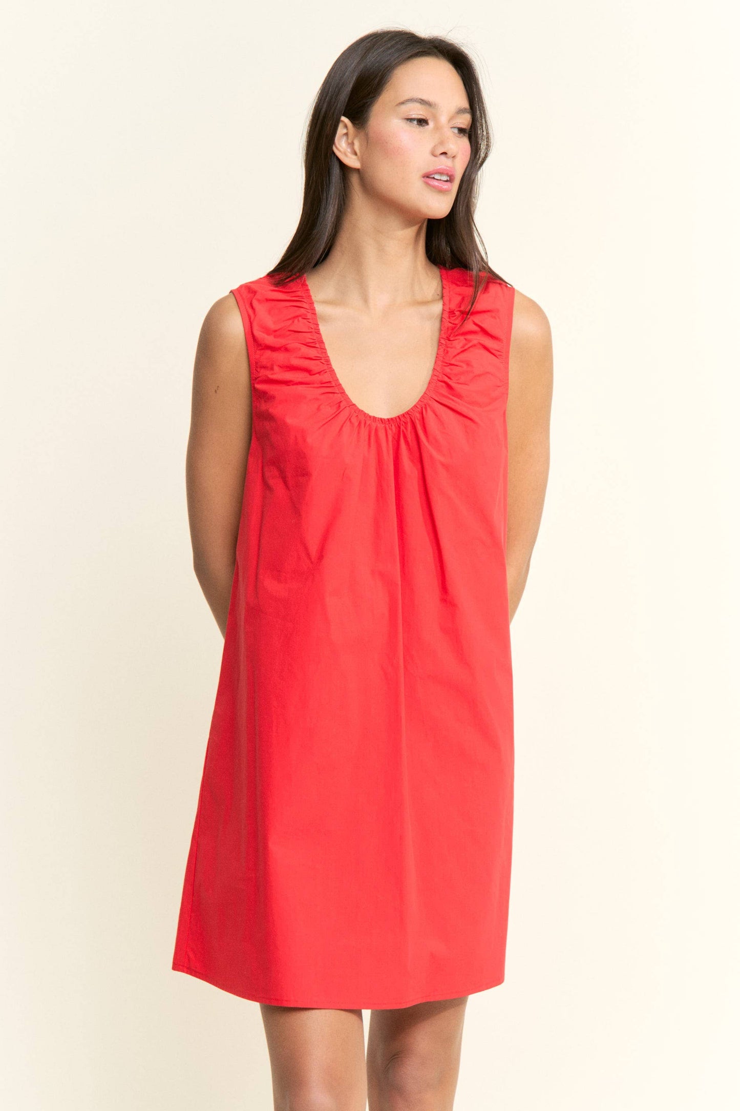 Red Scoop Neckline Flow Dress