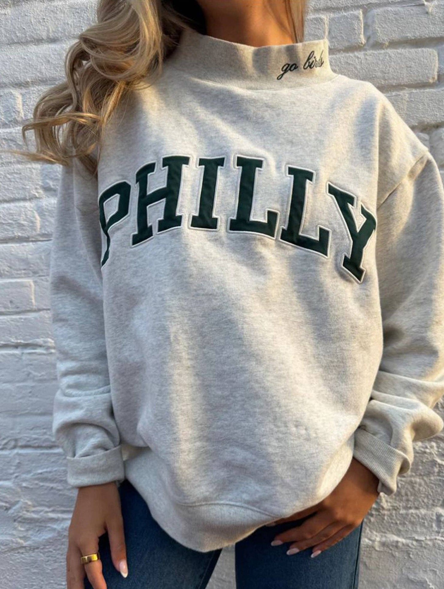 Philly Go Birds Embroidered Mock Neck Sweatshirt
