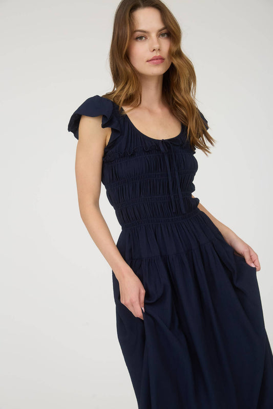 Ruffle Sleeve Front Tie Dress