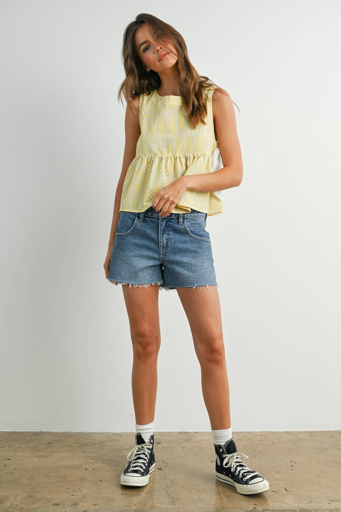 Butter Yellow Sky Meadow Peplum Top