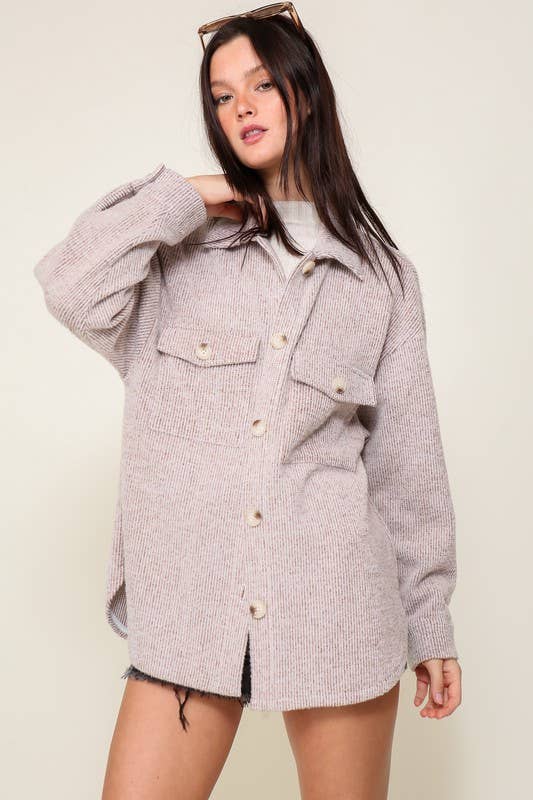 Long Sleeve Button Down Brushed Waffle Shacket