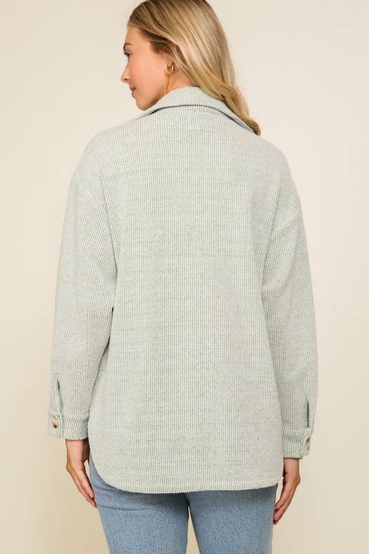 Long Sleeve Button Down Brushed Waffle Shacket