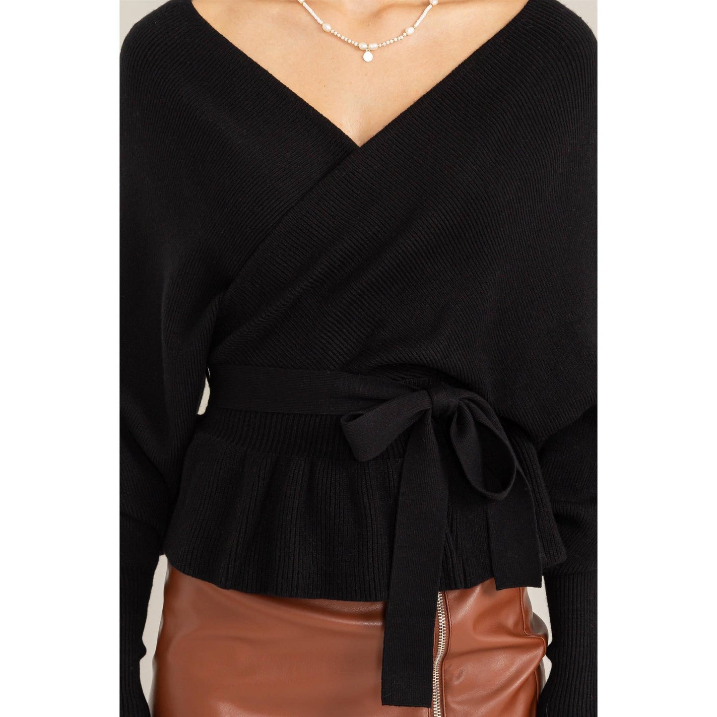 Rylee Black Tie-Belt Peplum Top