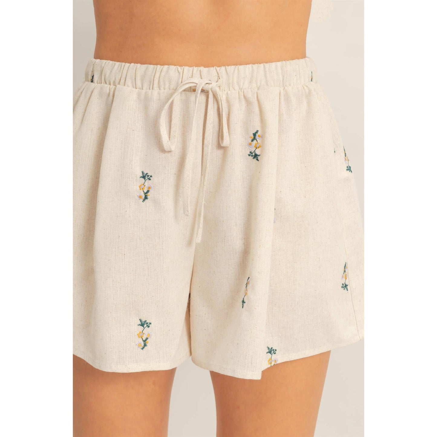 Embroidered Drawstring Shorts