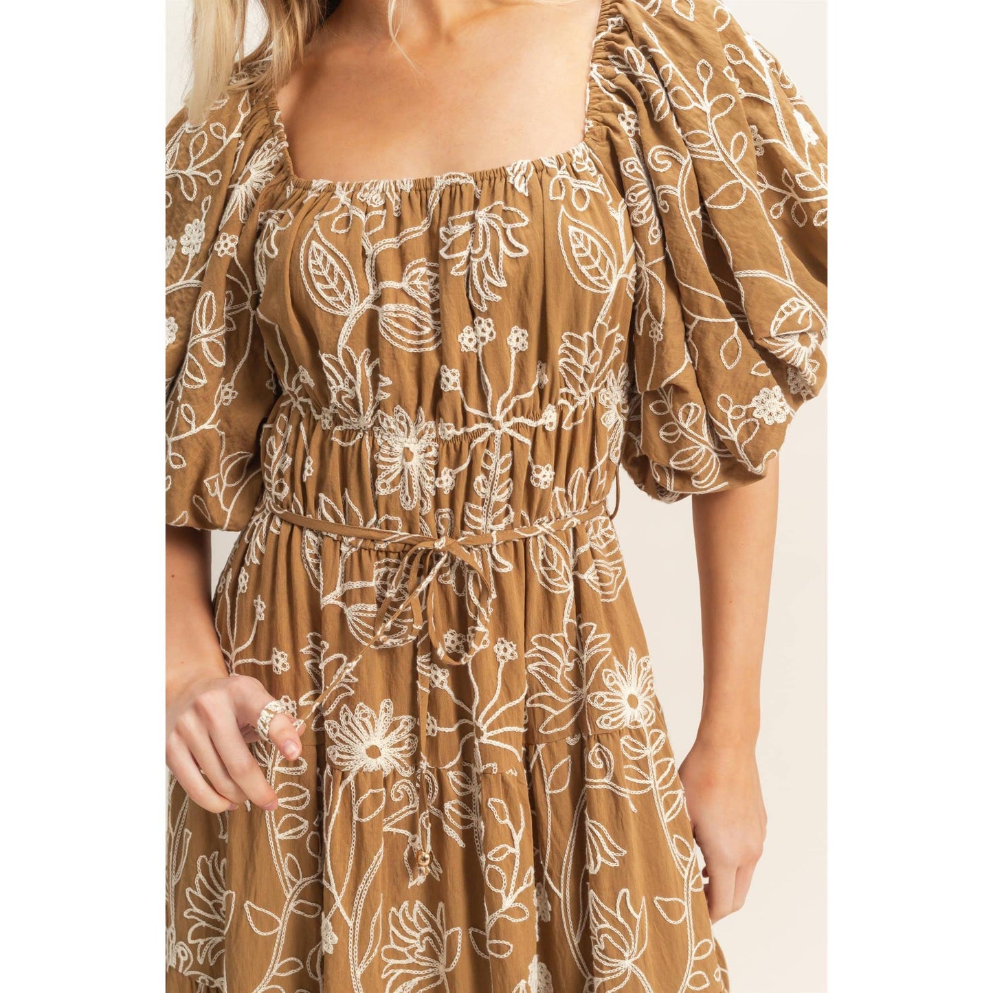 Floral Puff Sleeve Midi Dress