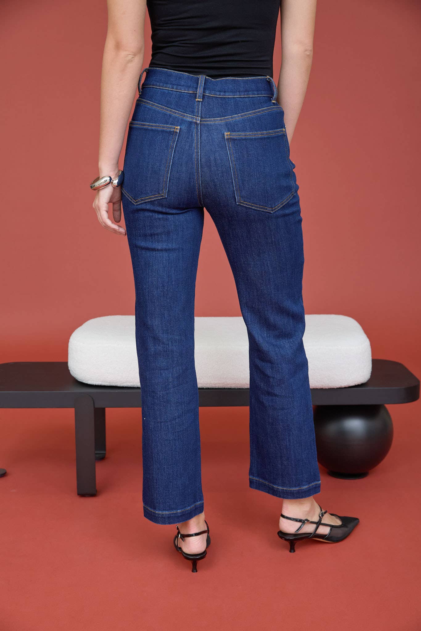 High Rise Dark Denim Straight Leg Jeans