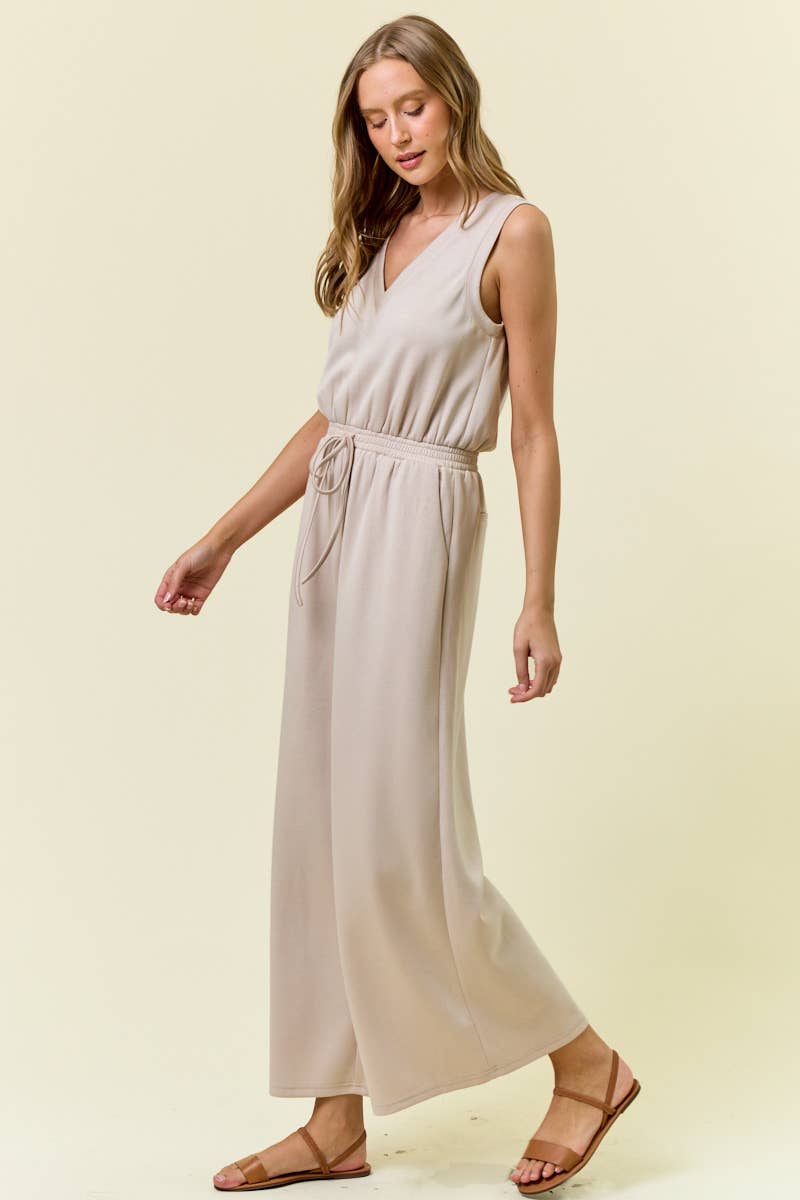 Oat V-Neck Brushed Modal Wide Leg Jumpsuit