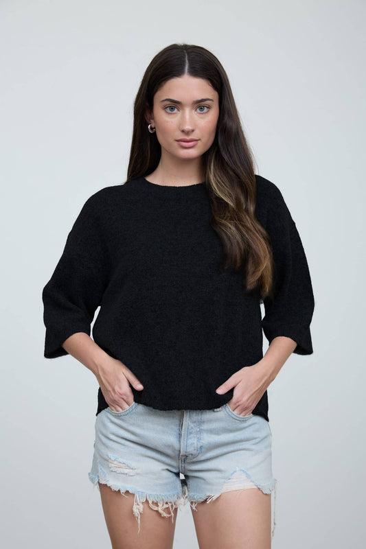 Heathered Black Crewneck Half Sleeve Top