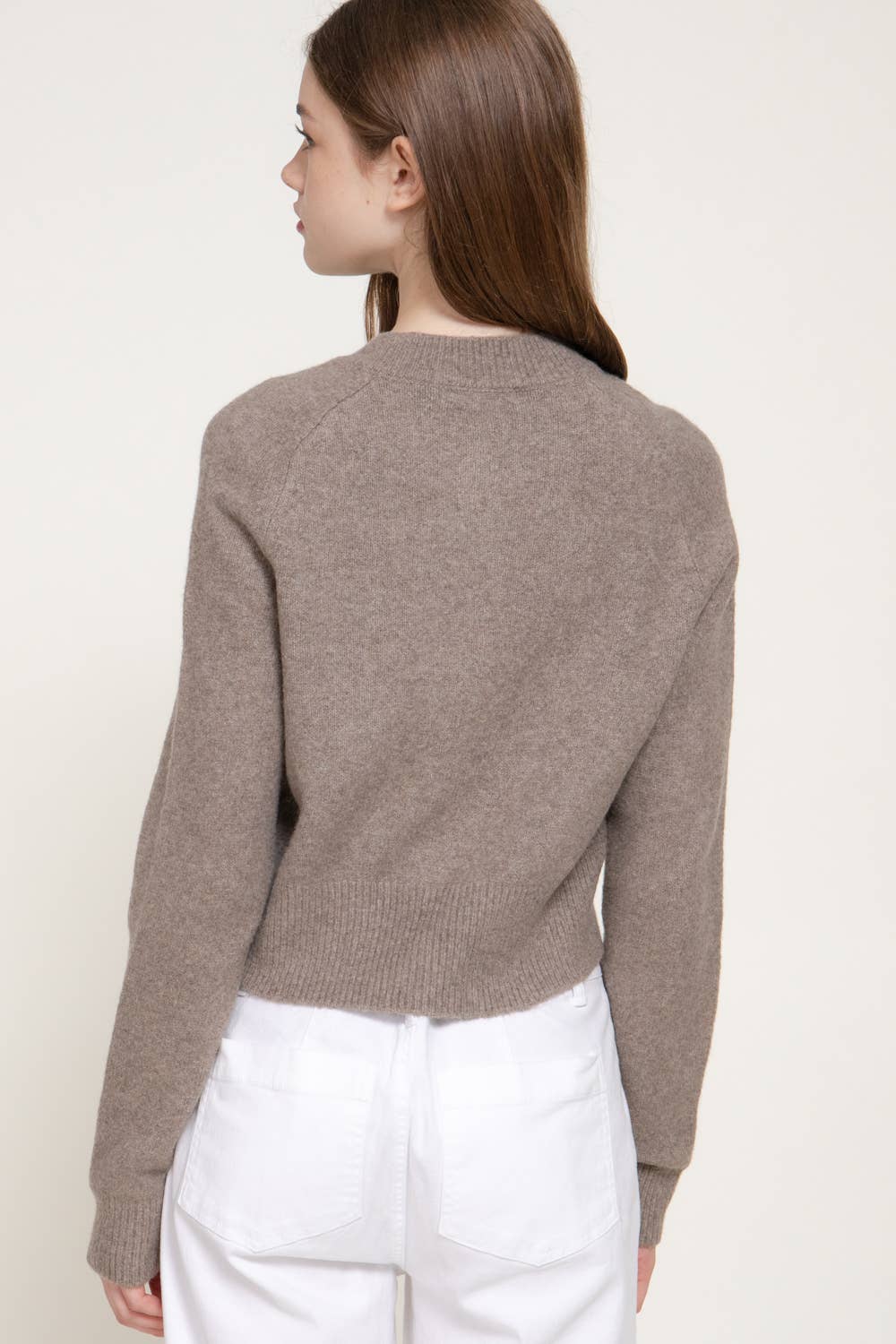 Taupe Round Neck Button Down Cardigan