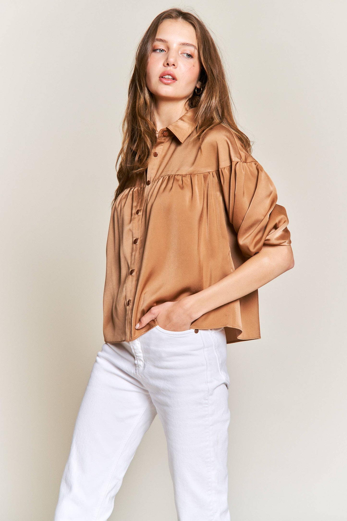 Button Down Silky Collar Top