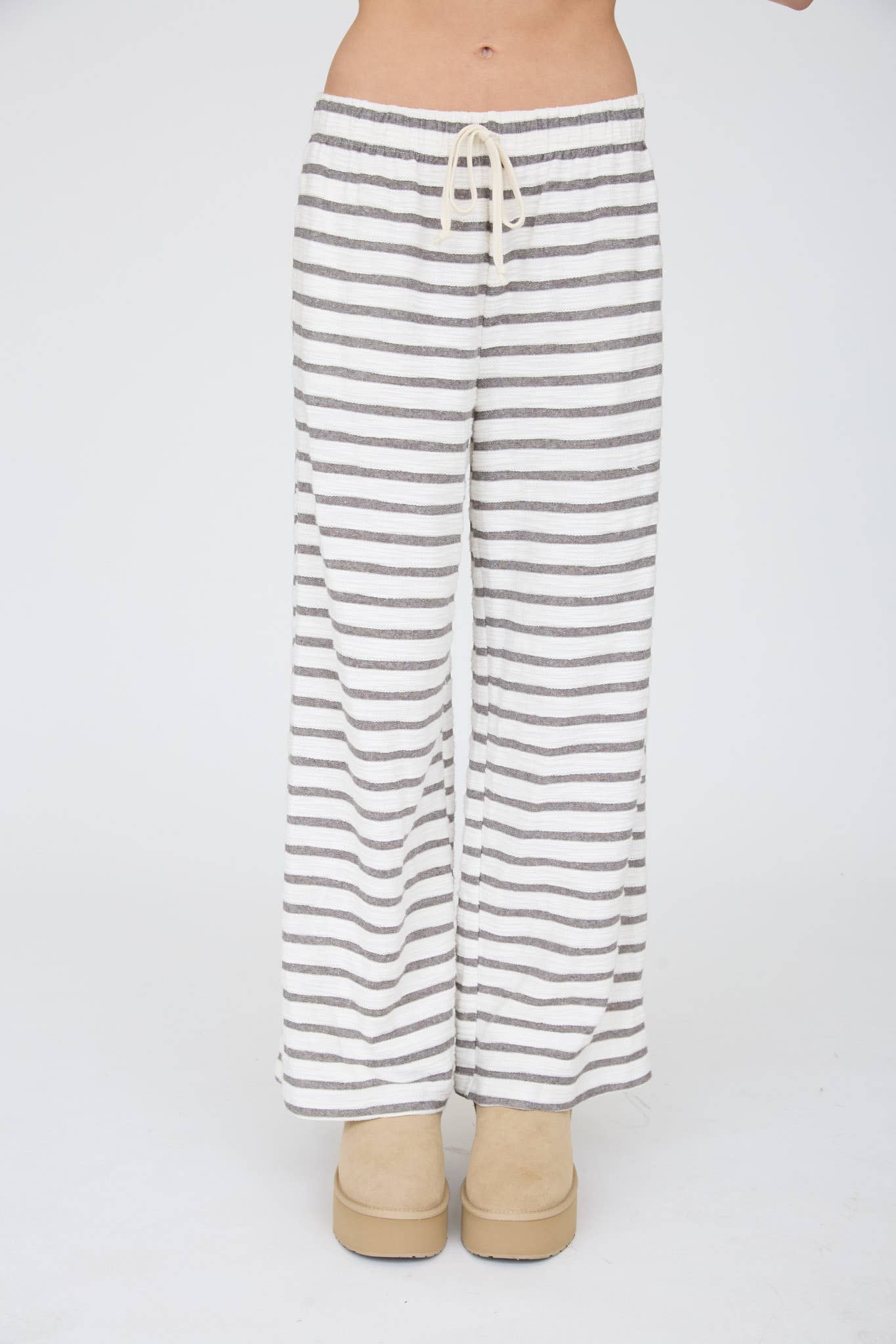STRIPE DRAWSTRING WIDE LEG KNIT LOUNGE PANTS