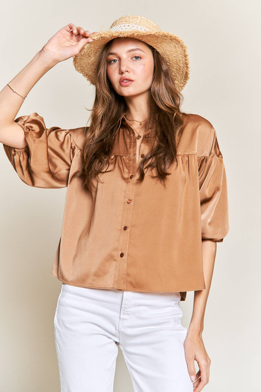 Button Down Silky Collar Top