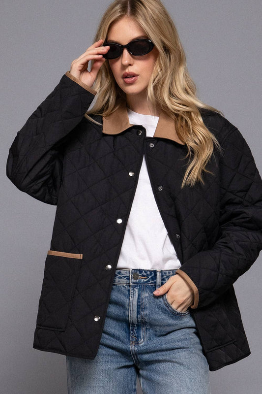 Lapel Collar Quilted Puffer Jacket