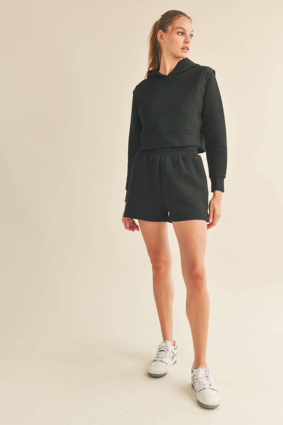 Black Quilted Relaxed Fit Shorts