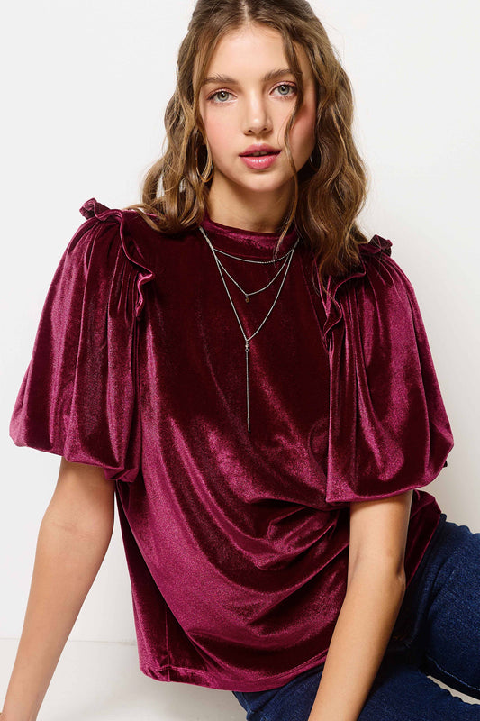 Velvet Puff Sleeve Holiday Top